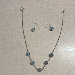 Delicate Blue Bead Necklace and Earring Set